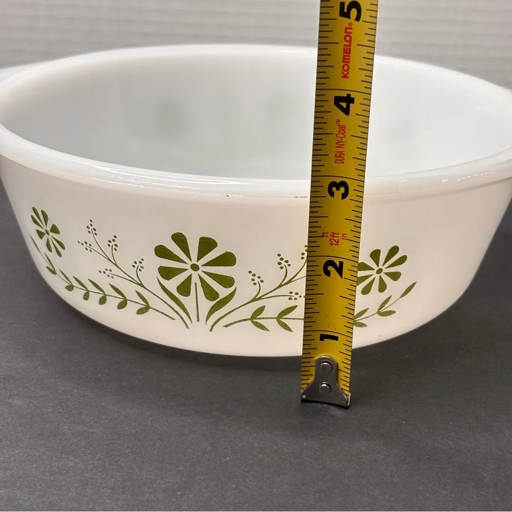 Vintage Glasbake 1 1/2 Qt Green Daisy Round Casserole Baking Dish #J2600 - Picture 12 of 13